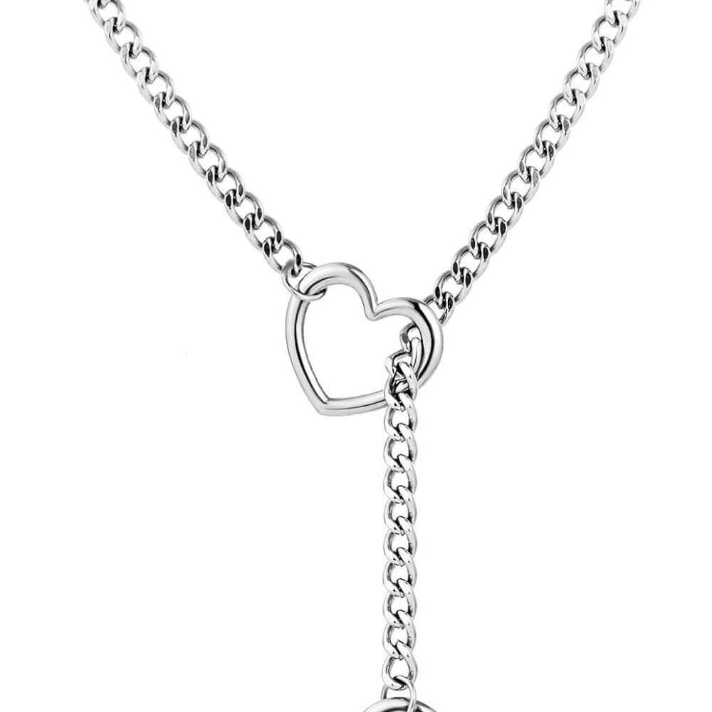 Heart Slip Chain Necklaces for Women,Stainless Steel O-Ring Adjustable Lariat Y-